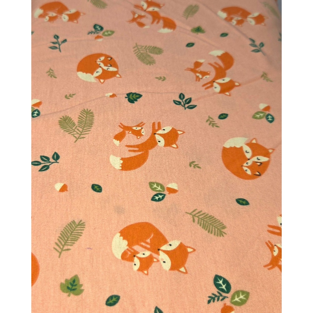 POP! Jersey Knit Cotton Fabric By The Yard Fox Print Peach
